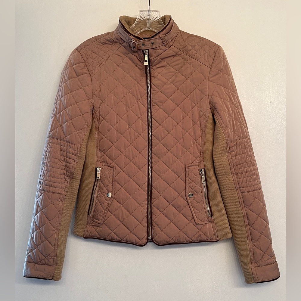 ZARA Moto quilted down jacket beige size S